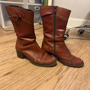 Italian leather mid long boots size 7-7.5 US